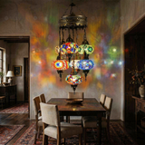 Multicolor multicolor jewel Turkish mosaic chandelier in styled room — handmade Moroccan chandelier (ENV SLT7N3 (01-03-06-18-21-34-91))