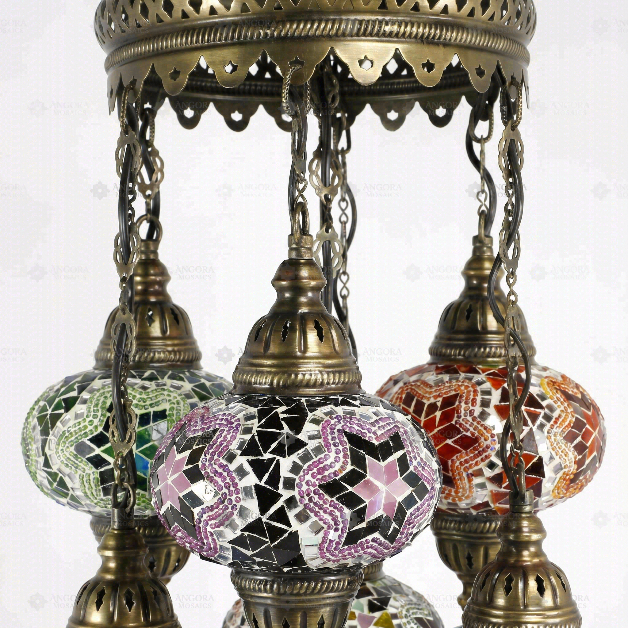 Close-up of Multicolor multicolor jewel mosaic glass globe pattern — chandelier (ENV SLT7N3 (01-03-07-16-18-19-34))