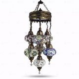 Full view of handmade Multicolor multicolor jewel Turkish mosaic chandelier on white background (ENV SLT7N3 (01-03-15-17-19-34-92))