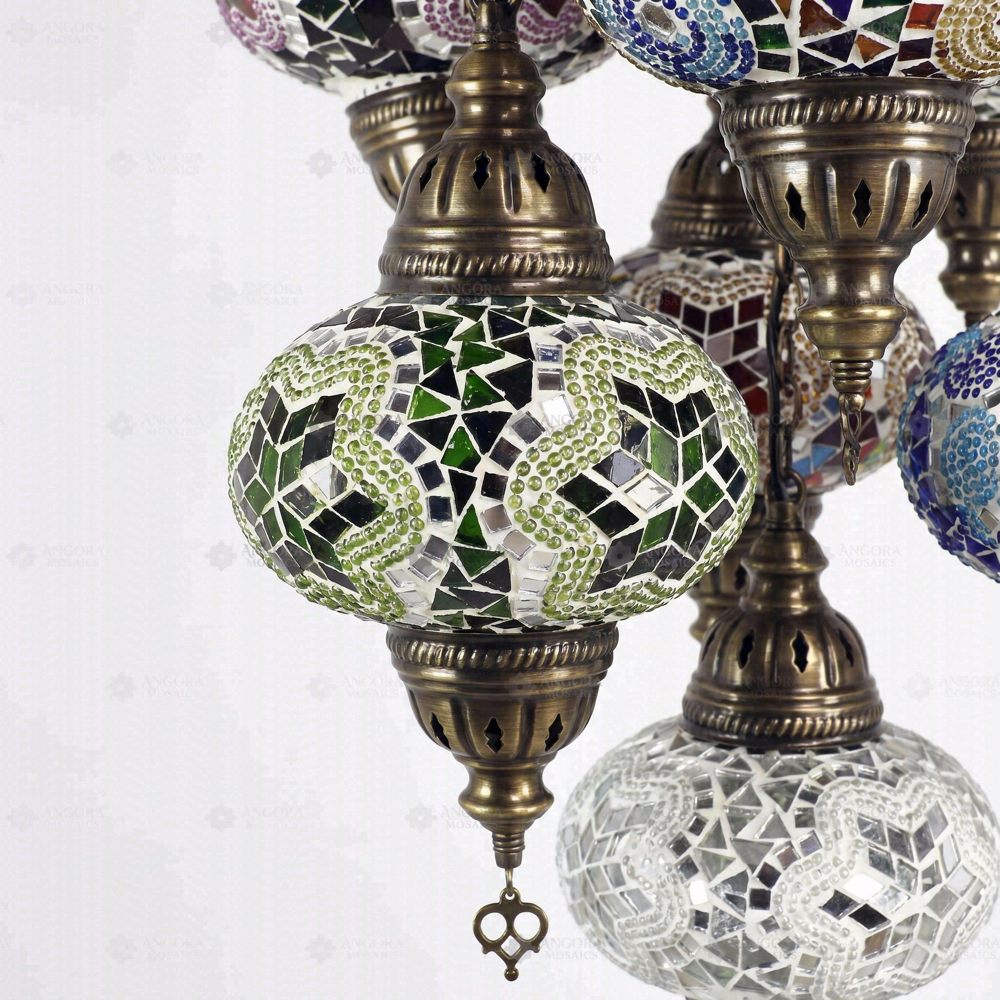 Close-up of Multicolor multicolor jewel mosaic glass globe pattern — chandelier (ENV SLT7N3 (01-03-15-17-19-34-92))