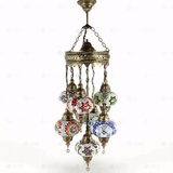 Full view of handmade Multicolor multicolor jewel Turkish mosaic chandelier on white background (ENV SLT7N3 (03-06-11-17-18-34-67))