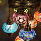 Lit close-up of mosaic glass globe — Multicolor chandelier glowing (ENV SLT7N3 (03-11-16-17-18-19-34))