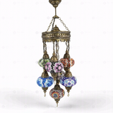 Full view of handmade Multicolor multicolor jewel Turkish mosaic chandelier on white background (ENV SLT7N3 (03-11-16-17-18-19-34))