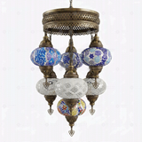 Full view of handmade Cool Tones mixed cool Turkish mosaic chandelier on white background (ENV SLT7N3 (12-32-36-40-43-53-61))