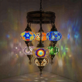Multicolor Turkish mosaic chandelier illuminated, showing colorful light projection (ENV SLT7N3 (18-20-23-40-61-88-100))