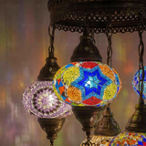 Lit close-up of mosaic glass globe — Multicolor chandelier glowing (ENV SLT7N3 (18-20-23-40-61-88-100))