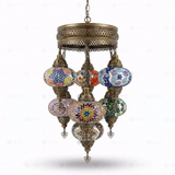 Full view of handmade Multicolor multicolor jewel Turkish mosaic chandelier on white background (ENV SLT7N3 (18-20-23-40-61-88-100))