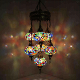 Multicolor Turkish mosaic chandelier illuminated, showing colorful light projection (ENV SLT7N3 (3001))
