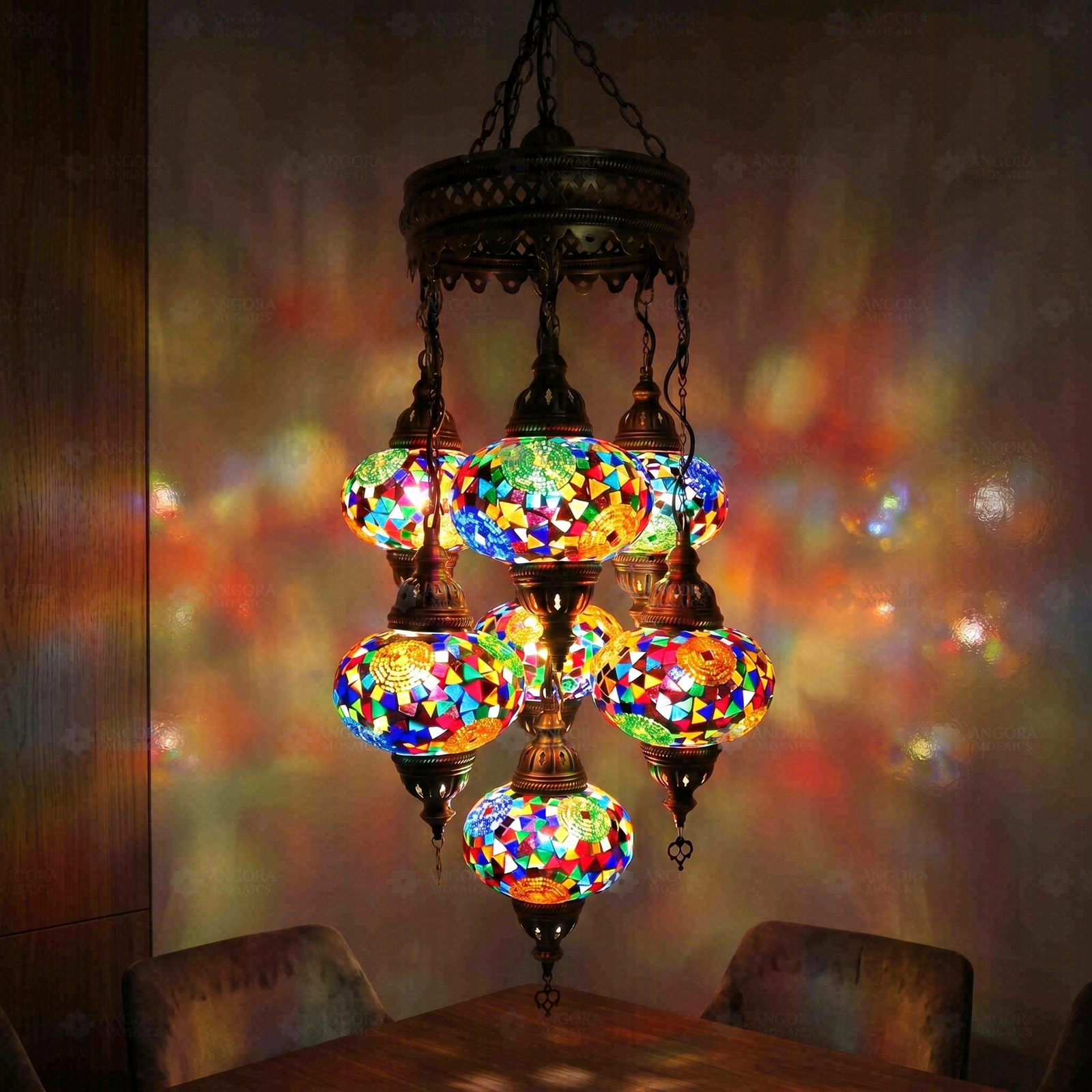 Multicolor multicolor jewel Turkish mosaic chandelier in styled room — handmade Moroccan chandelier (ENV SLT7N3 (3001))