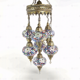 Full view of handmade Multicolor multicolor jewel Turkish mosaic chandelier on white background (ENV SLT7N3 (3001))