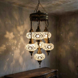 White white glow Turkish mosaic chandelier in styled room — handmade Moroccan chandelier (ENV SLT7N3 (3015))