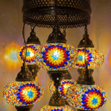 Lit close-up of mosaic glass globe — Multicolor chandelier glowing (ENV SLT7N3 (3018))