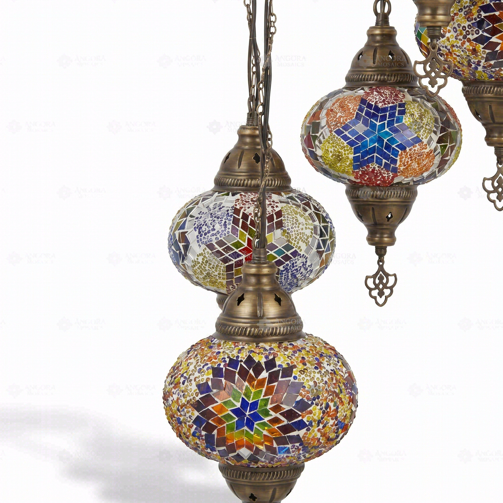 Close-up of Multicolor multicolor jewel mosaic glass globe pattern — chandelier (HLZ5N3 (18-18-21-61-93))