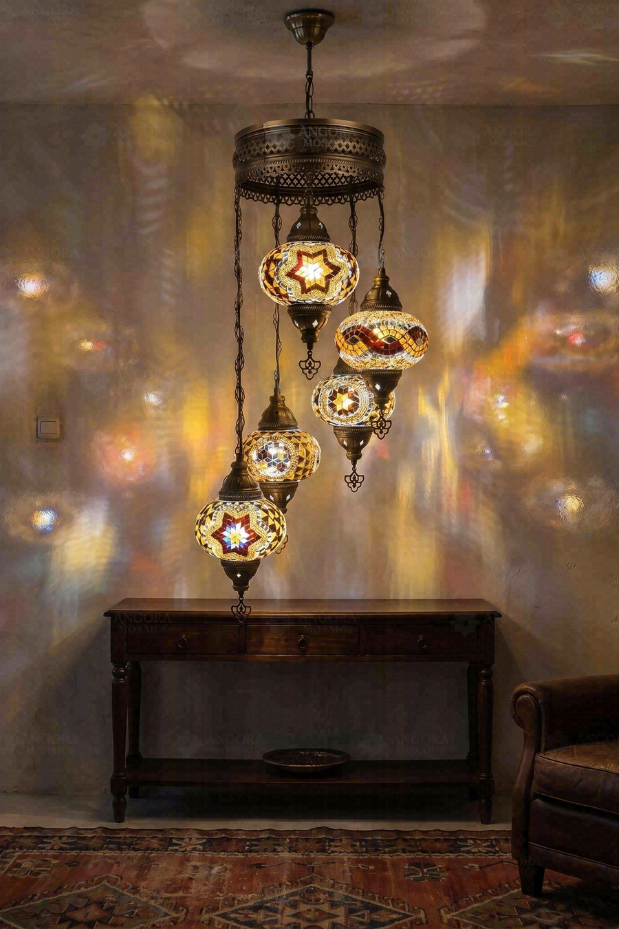 Multicolor 5-Globe Spiral Chandelier