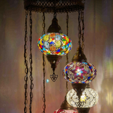Lit close-up of mosaic glass globe — Multicolor chandelier glowing (HLZ7N3 (08-15-16-17-18-18-91))