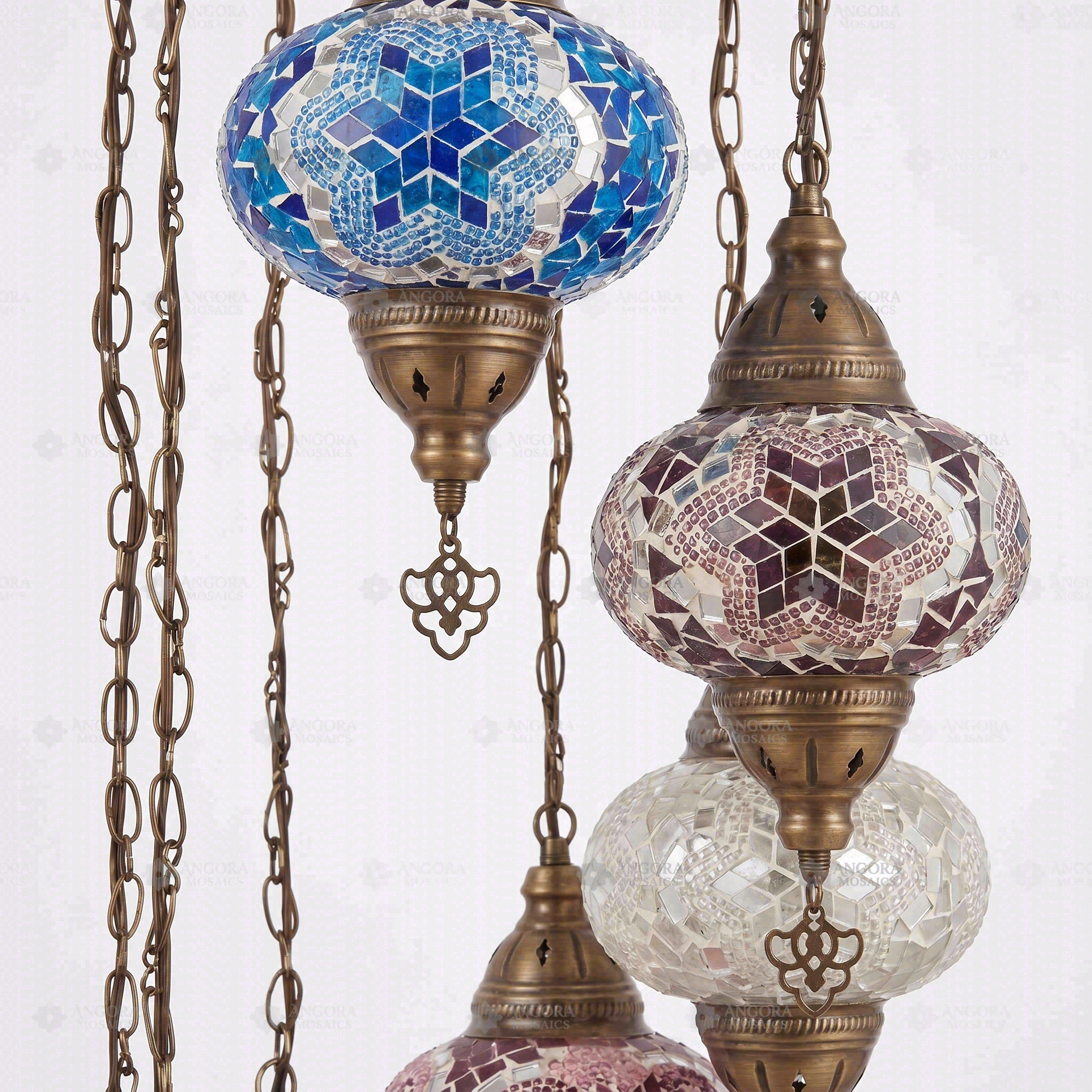 Close-up of Multicolor multicolor jewel mosaic glass globe pattern — chandelier (HLZ7N3 (08-15-16-17-18-18-91))