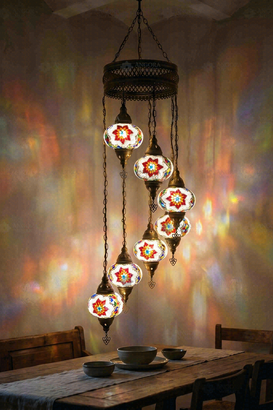 Multicolor 7-Globe Spiral Chandelier