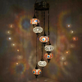 Multicolor Turkish mosaic chandelier illuminated, showing colorful light projection (HLZ7N3 (3018X4-3022X3))