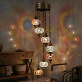 Multicolor multicolor jewel Turkish mosaic chandelier in styled room — handmade Moroccan chandelier (HLZ7N3 (3018X4-3022X3))