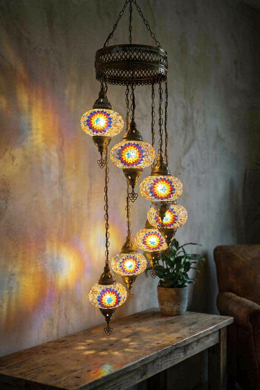 Multicolor 7-Globe Spiral Chandelier