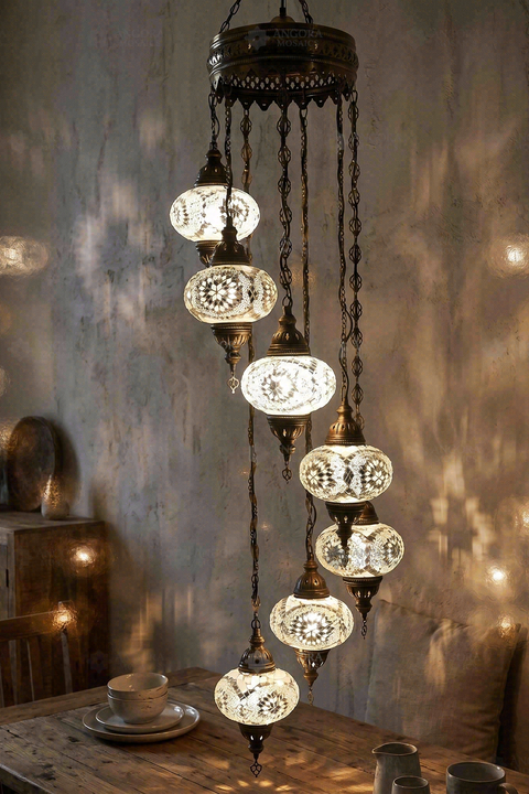 White 7-Globe Spiral Chandelier