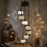 White white glow Turkish mosaic chandelier in styled room — handmade Moroccan chandelier (HLZ7N3 (3022))