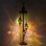 Multicolor Turkish mosaic floor lamp illuminated, showing colorful light projection (LMD3N3 (01-03-50))