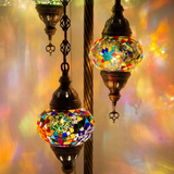 Lit close-up of mosaic glass globe — Multicolor floor lamp glowing (LMD3N3 (01-03-50))