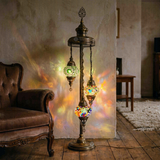 Multicolor multicolor jewel Turkish mosaic floor lamp in styled room — handmade Moroccan floor lamp (LMD3N3 (01-03-50))