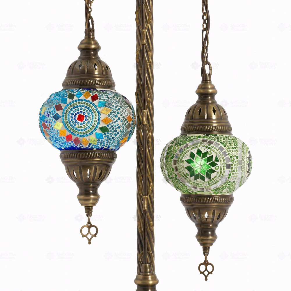 Multicolor 3-Globe Floor Lamp, close-up of the mosaic glass