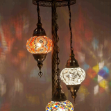 Lit close-up of mosaic glass globe — Warm Tones floor lamp glowing (LMD3N3 (02-10-15))