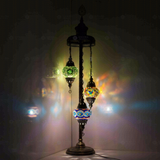 Multicolor Turkish mosaic floor lamp illuminated, showing colorful light projection (LMD3N3 (03-14-50))