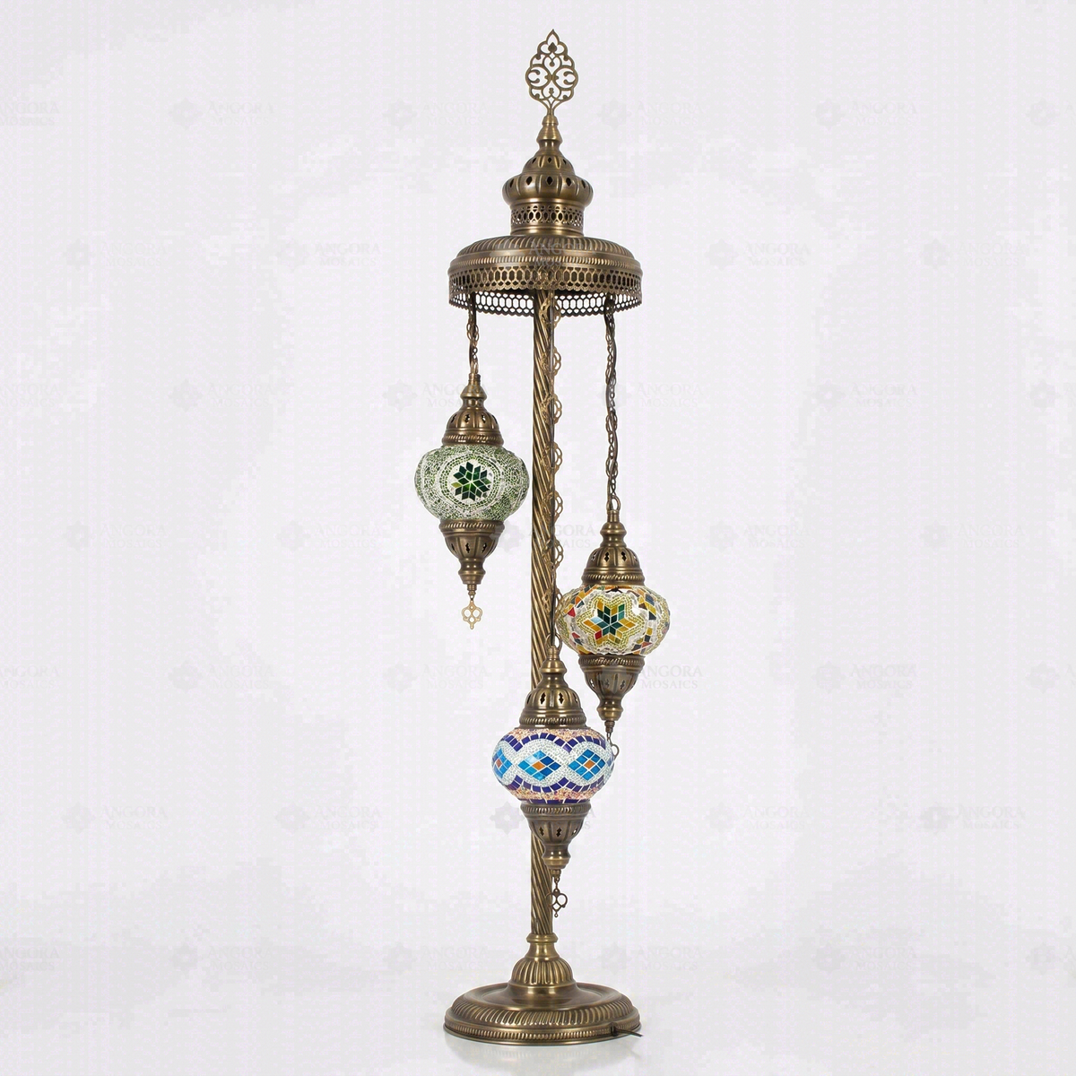 Multicolor 3-Globe Floor Lamp, switched off, on a white background