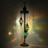 Multicolor Turkish mosaic floor lamp illuminated, showing colorful light projection (LMD3N3 (06-16-50))