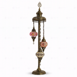Full view of handmade Warm Tones mixed warm Turkish mosaic floor lamp on white background (LMD3N3 (08-56-57))