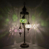 Cool Tones Turkish mosaic floor lamp illuminated, showing colorful light projection (LMD3N3 (12-19-50))