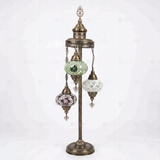 Full view of handmade Cool Tones mixed cool Turkish mosaic floor lamp on white background (LMD3N3 (12-19-50))