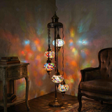 Multicolor multicolor jewel Turkish mosaic floor lamp in styled room — handmade Moroccan floor lamp (LMD5N3 (01-02-06-07-99))