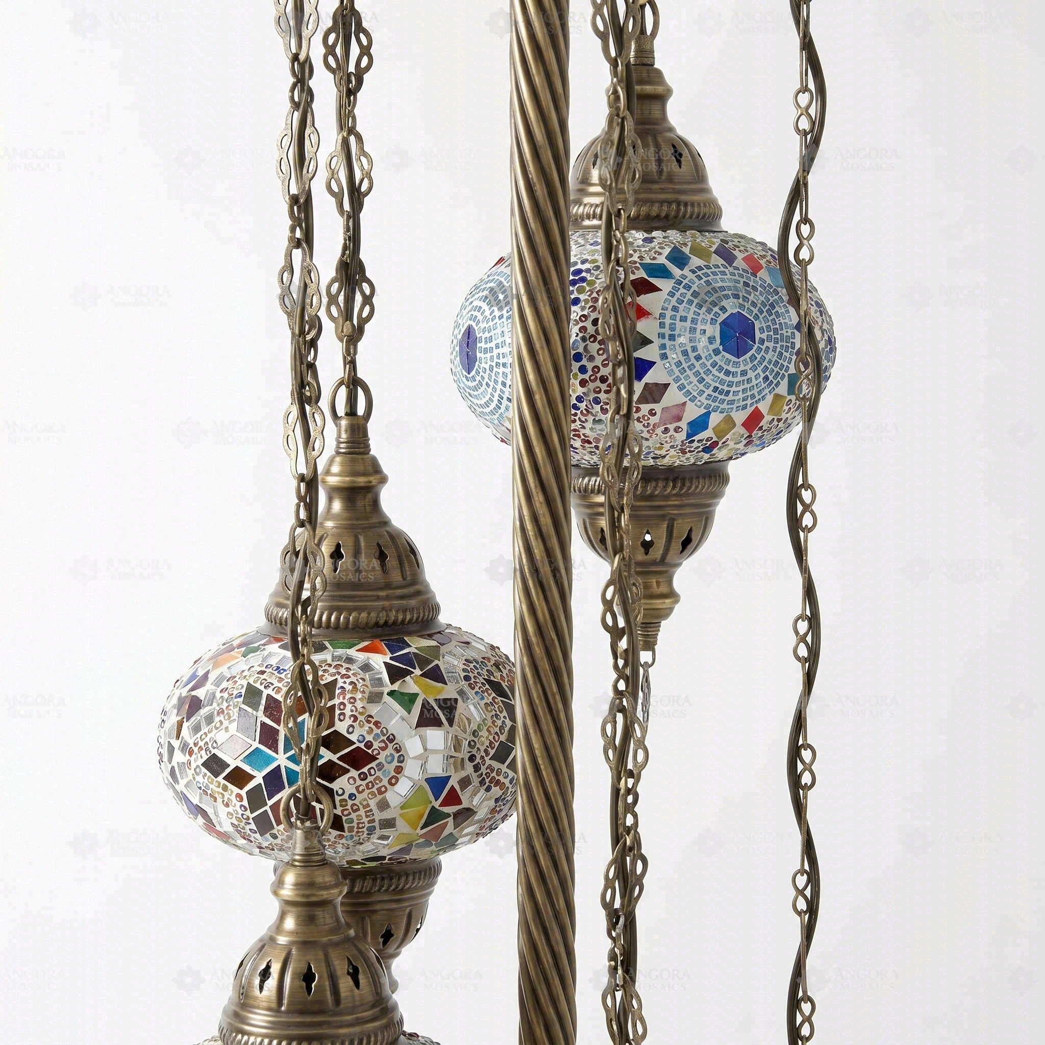 Close-up of Multicolor multicolor jewel mosaic glass globe pattern — floor lamp (LMD5N3 (01-02-06-07-99))