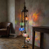 Multicolor multicolor jewel Turkish mosaic floor lamp in styled room — handmade Moroccan floor lamp (LMD5N3 (01-03-05-11-17))