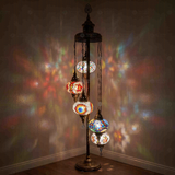 Multicolor Turkish mosaic floor lamp illuminated, showing colorful light projection (LMD5N3 (01-11-17-18-46))