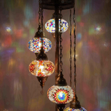 Lit close-up of mosaic glass globe — Multicolor floor lamp glowing (LMD5N3 (01-11-17-18-46))