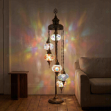 Multicolor multicolor jewel Turkish mosaic floor lamp in styled room — handmade Moroccan floor lamp (LMD5N3 (01-11-17-18-46))