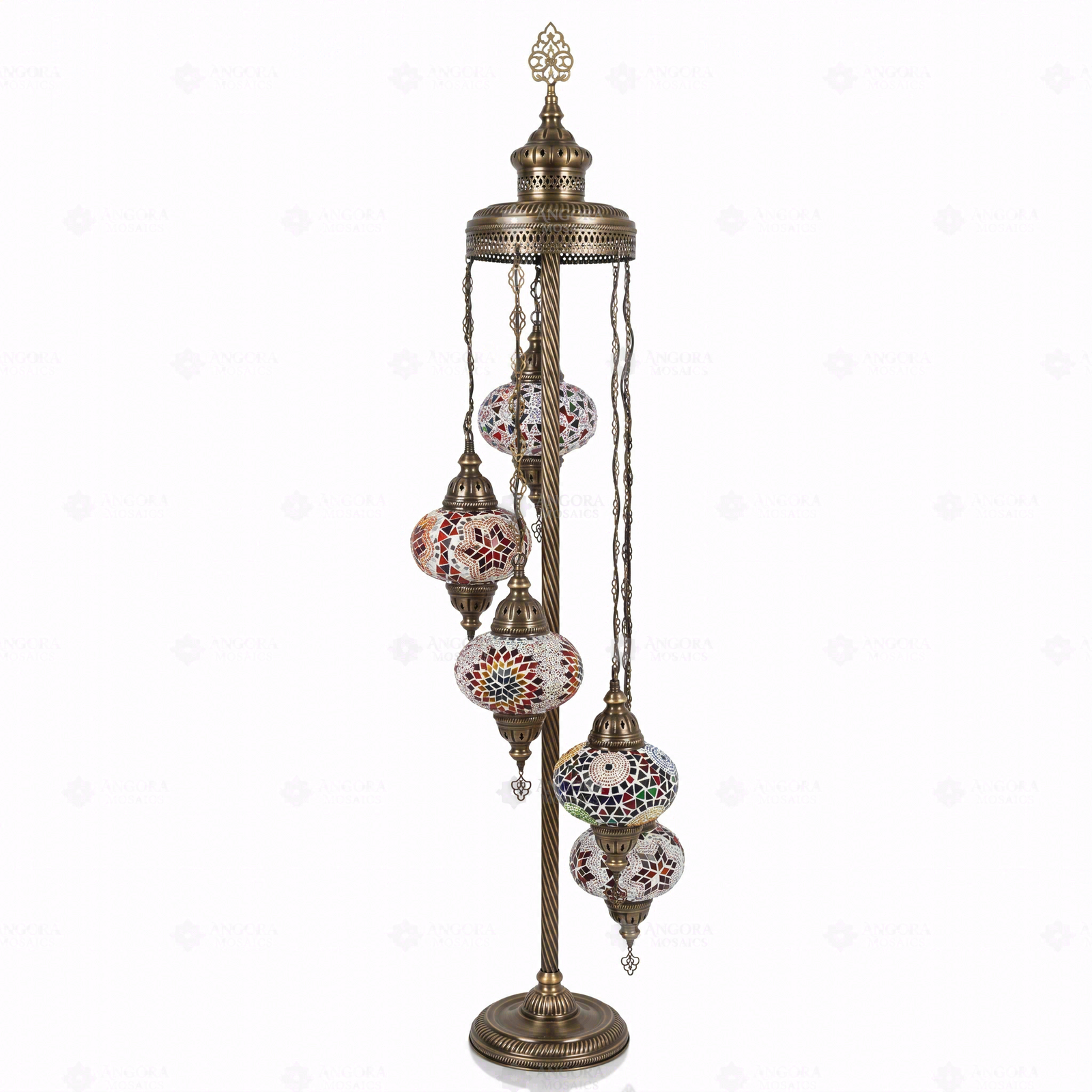 Full view of handmade Multicolor multicolor jewel Turkish mosaic floor lamp on white background (LMD5N3 (01-11-17-18-46))