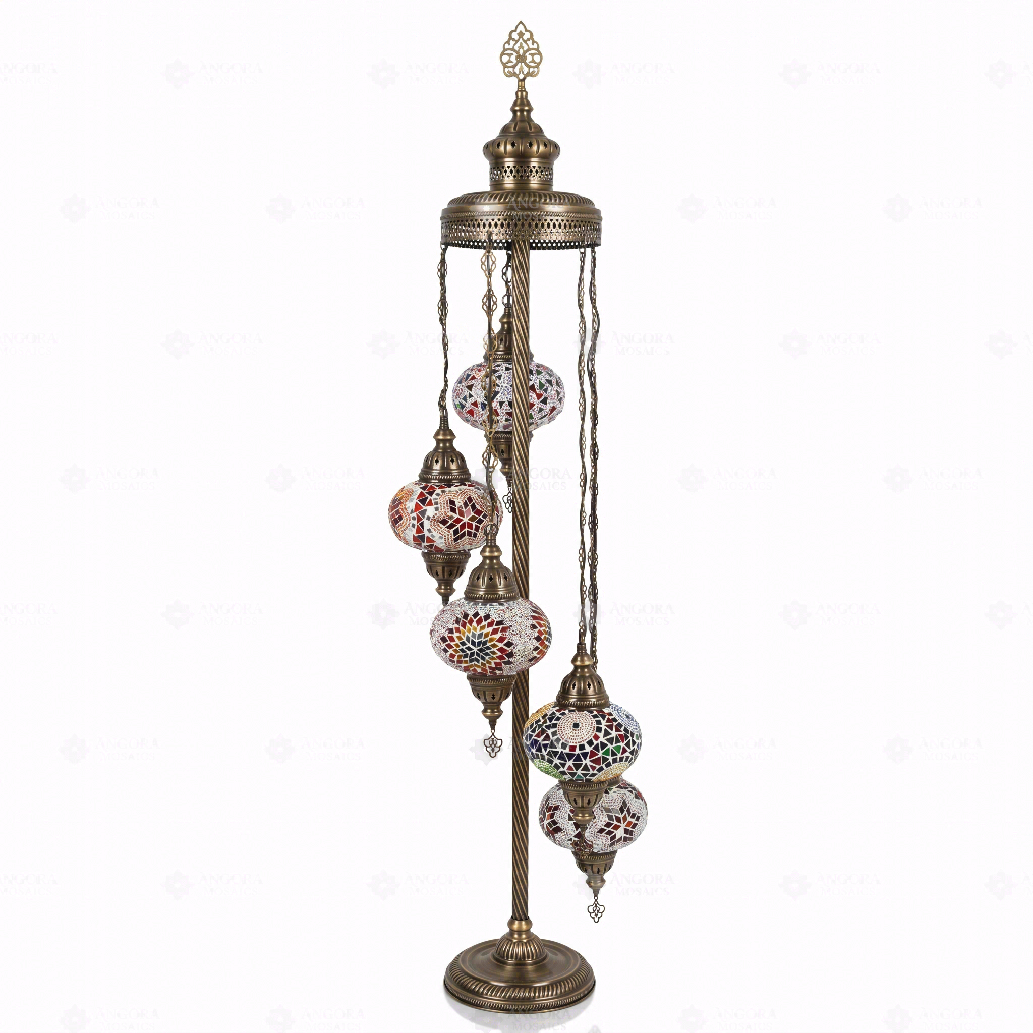 Full view of handmade Multicolor multicolor jewel Turkish mosaic floor lamp on white background (LMD5N3 (01-11-17-18-46))