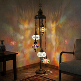 Warm Tones mixed warm Turkish mosaic floor lamp in styled room — handmade Moroccan floor lamp (LMD5N3 (01-15-18-67-68))