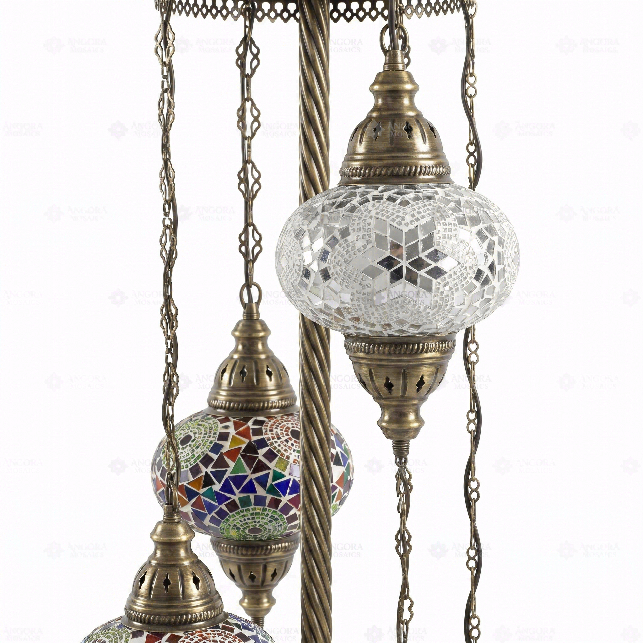 Close-up of Warm Tones mixed warm mosaic glass globe pattern — floor lamp (LMD5N3 (01-15-18-67-68))