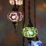 Lit close-up of mosaic glass globe — Multicolor floor lamp glowing (LMD5N3 (03-05-17-19-67))