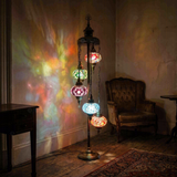 Multicolor multicolor jewel Turkish mosaic floor lamp in styled room — handmade Moroccan floor lamp (LMD5N3 (03-11-16-17-19))
