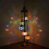 Multicolor Turkish mosaic floor lamp illuminated, showing colorful light projection (LMD5N3 (03-11-17-18-34))